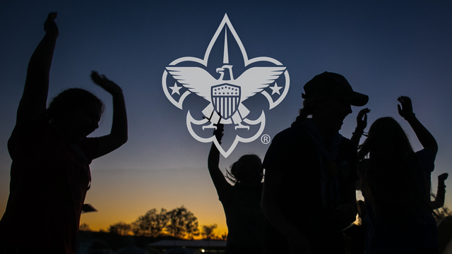 Scouts at night with logo